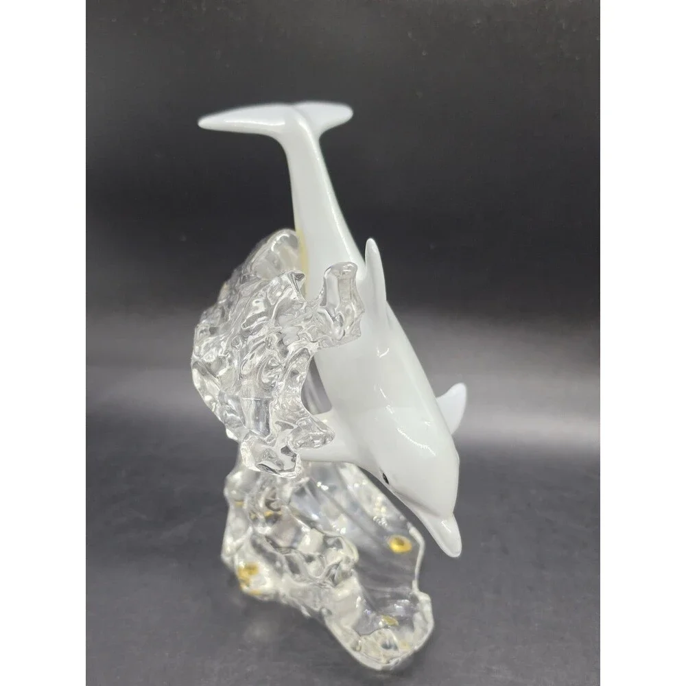 Vtg Lenox Porcelain China Grey Dolphin Crystal Clear Wave Figurine Statue 1995